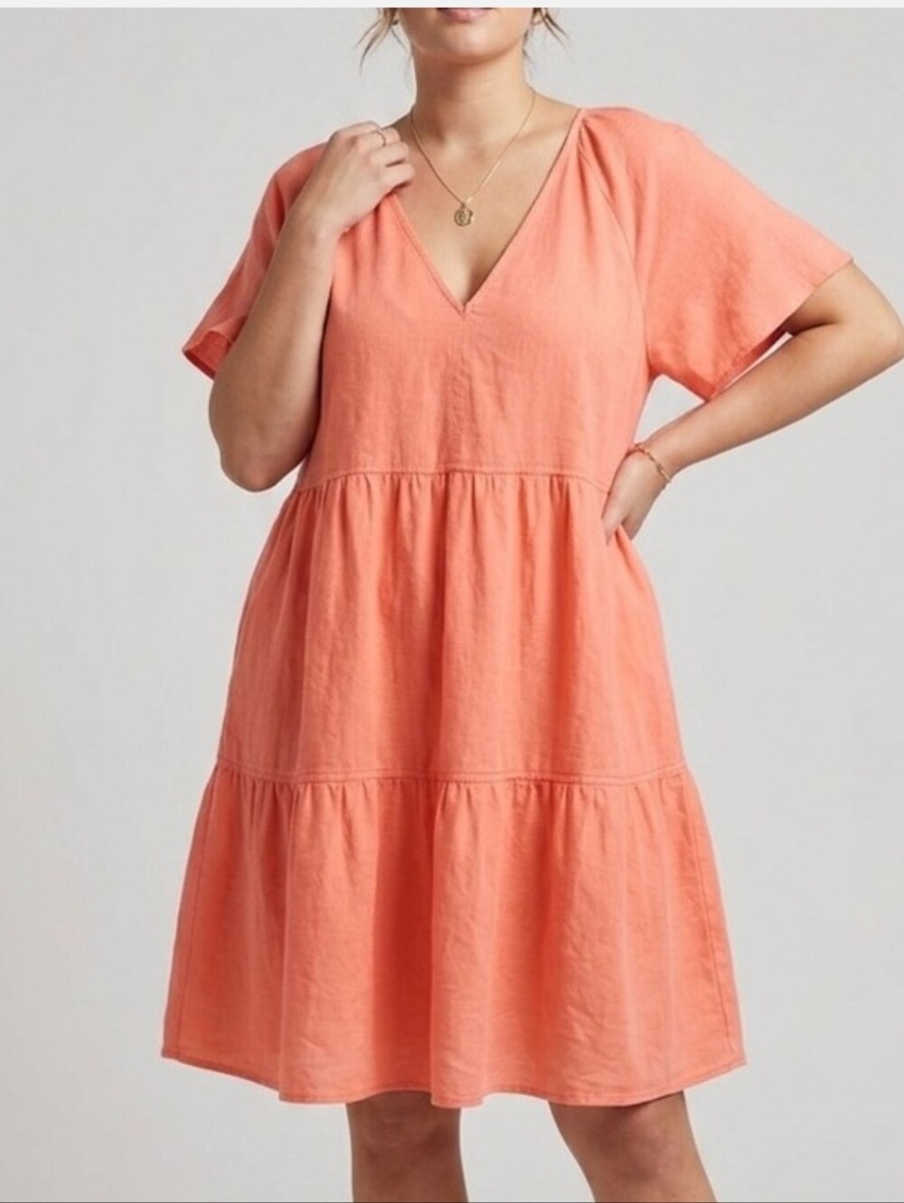 Old Navy Coral Scoop Neck Tiered  Plus Size Dress With Pockets  3X NWT